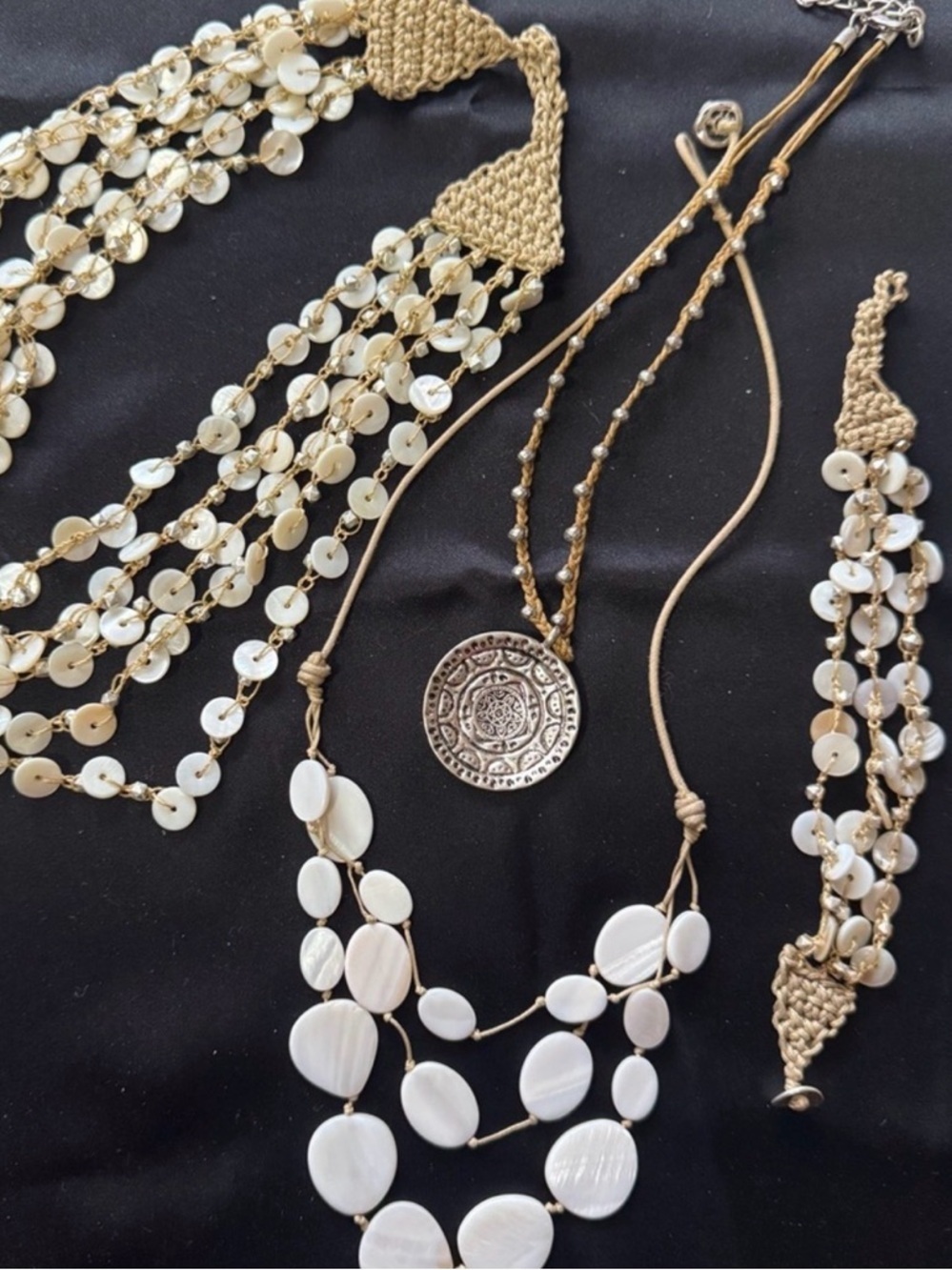 Bohemian Layered Necklace Bracelet Set | Artisan Shell Jewelry | Resort Chic